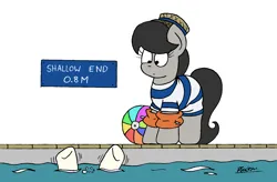 Size: 2208x1448 | Tagged: safe, artist:bobthedalek, derpibooru import, octavia melody, vinyl scratch, pony, g4, asphyxiation, atg 2021, beach ball, clothes, drowning, epic fail, fail, hat, image, newbie artist training grounds, png, silly, silly pony, striped swimsuit, surprised, swimming pool, swimsuit, too dumb to live, water wings