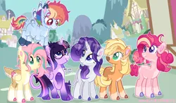 Size: 2316x1352 | Tagged: safe, artist:thatonefluffs, derpibooru import, applejack, fluttershy, pinkie pie, rainbow dash, rarity, twilight sparkle, twilight sparkle (alicorn), alicorn, classical unicorn, deer, deer pony, earth pony, original species, pegasus, pony, unicorn, g4, blaze (coat marking), cloven hooves, coat markings, colored hooves, deer tail, facial markings, flutterdeer, freckles, glasses, gradient hooves, horn, image, leonine tail, mane six, png, redesign, socks (coat marking), unshorn fetlocks