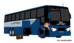 Size: 1024x594 | Tagged: safe, artist:electrahybrida, derpibooru import, sunset shimmer, oc, oc:greyson the greyhound bus, dog, equestria girls, g4, angry, beard, briefcase, bus, derpibooru exclusive, door, door opening, facial hair, greyhound, image, luggage, png, running, suitcase