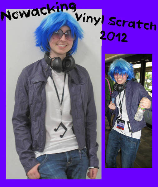 Size: 822x972 | Tagged: safe, artist:nowacking, derpibooru import, vinyl scratch, human, bronycon, bronycon 2012, g4, clothes, cosplay, costume, headphones, image, irl, irl human, jesse nowack, jpeg, photo, smiling, sunglasses, water bottle