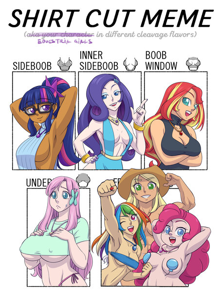 Size: 1525x2025 | Tagged: suggestive, artist:brother-tico, derpibooru import, applejack, fluttershy, pinkie pie, rainbow dash, rarity, sci-twi, sunset shimmer, twilight sparkle, equestria girls, g4, :<, abs, applejack's hat, arm behind head, armpits, belly button, big breasts, boob window, breasts, busty applejack, busty fluttershy, busty pinkie pie, busty rainbow dash, busty rarity, busty sci-twi, busty sunset shimmer, busty twilight sparkle, covered nipples, cowboy hat, erect nipples, female, females only, freckles, geode of fauna, geode of super speed, geode of telekinesis, hat, human coloration, humane five, humane seven, humane six, image, jewelry, jpeg, magical geodes, meme, muscles, nails, necklace, nipple outline, nudity, open mouth, pasties, shirt cut meme, sideboob, sweat, sweatdrop, underboob