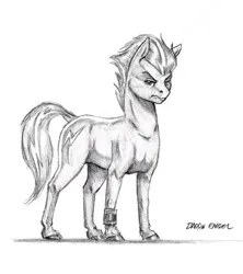 Size: 564x636 | Tagged: safe, artist:baron engel, derpibooru import, oc, oc:blue streak (goldfur), unofficial characters only, earth pony, pony, fanfic:quantum gallop, colored hooves, grayscale, hooves, image, looking at you, male, monochrome, not spitfire, pencil drawing, png, simple background, solo, traditional art, white background