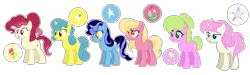 Size: 10000x3000 | Tagged: safe, artist:stardustshadowsentry, derpibooru import, daisy, flower wishes, lemon hearts, lily, lily valley, minuette, roseluck, twinkleshine, earth pony, pony, unicorn, g4, alternate design, alternate hairstyle, image, png, simple background, transparent background