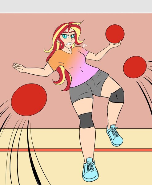 Size: 1400x1700 | Tagged: safe, artist:zachc, derpibooru import, sunset shimmer, equestria girls, g4, clothes, dodge, dodgeball, female, image, jpeg, solo, wip