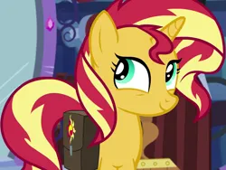 Size: 1439x1080 | Tagged: safe, derpibooru import, screencap, sunset shimmer, pony, unicorn, equestria girls, g4, bag, cropped, cute, equestria girls specials, female, image, mare, my little pony equestria girls: mirror magic, png, saddle bag, shimmerbetes, solo