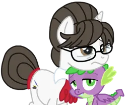 Size: 1280x1067 | Tagged: safe, artist:徐詩珮, derpibooru import, raven, spike, dragon, pony, unicorn, g4, annoyed, bored, commission, commissioner:pony4koma, cute, daaaaaaaaaaaw, duo, female, glasses, hair bun, hnnng, image, interspecies, male, mare, necktie, older, older spike, png, raven is not amused, ravenbetes, secretary, ship:ravenspike, shipping, simple background, sleepy, spikabetes, spike is not amused, spikelove, straight, tired, transparent background, unamused, winged spike, wings