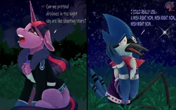 Size: 1920x1200 | Tagged: safe, artist:brainiac, derpibooru import, twilight sparkle, g4, aeroplanes and meteor showers, airplanes (song), crack shipping, crossover, crossover shipping, female, image, link in description, male, meme, mordecai, mordetwi, png, redraw mordetwi meme, regular show, shipping, straight, text, time-lapse included