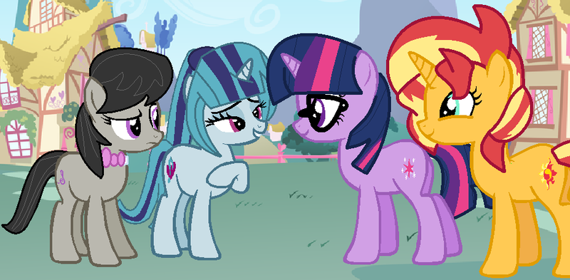 Size: 927x455 | Tagged: safe, artist:jadeharmony, derpibooru import, octavia melody, sci-twi, sonata dusk, sunset shimmer, twilight sparkle, earth pony, pony, unicorn, g4, cute, double date, female, image, lesbian, png, ship:sci-twishimmer, shipping, sunsetsparkle