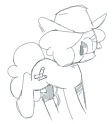 Size: 556x614 | Tagged: safe, artist:plunger, derpibooru import, oc, oc:the mare with no name, unofficial characters only, earth pony, pony, female, gun, hat, image, monochrome, png, simple background, solo, weapon, white background