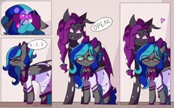 Size: 8000x5000 | Tagged: safe, artist:hellscrossing, derpibooru import, oc, oc:coco (changeling), oc:summer breeze (pegasus), changeling, pegasus, pony, clothes, image, pegasus oc, png, purple changeling, wings