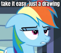 Size: 531x460 | Tagged: safe, derpibooru import, edit, edited screencap, screencap, rainbow dash, pony, g4, annoyed, caption, cropped, female, frankendoodle, image, image macro, jpeg, reaction image, solo, spongebob squarepants, text