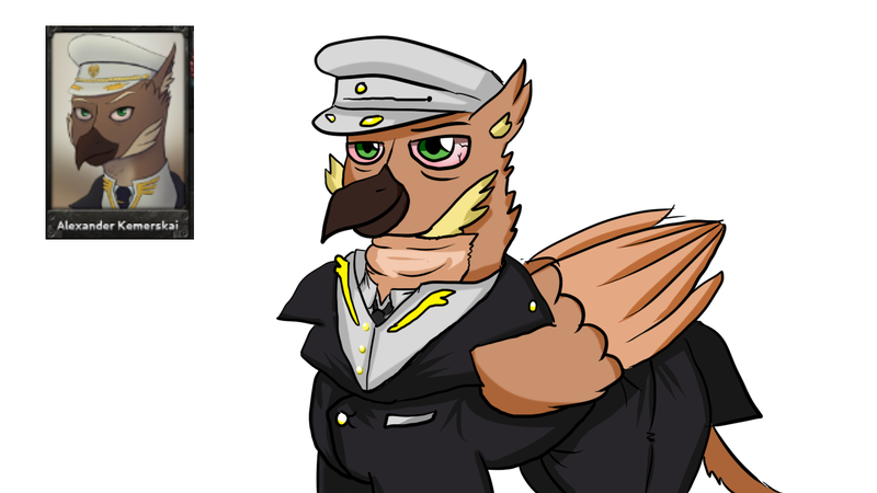 Size: 1366x768 | Tagged: artist needed, safe, derpibooru import, oc, oc:alexander kemerskai, unofficial characters only, gryphon, equestria at war mod, cap, clothes, fat, hat, image, neck roll, png, solo, uniform