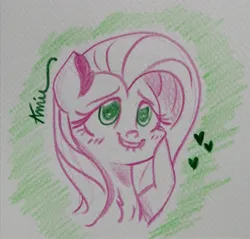 Size: 2754x2636 | Tagged: safe, artist:c.a.m.e.l.l.i.a, derpibooru import, fluttershy, pony, g4, green background, high res, image, jpeg, simple background, solo, traditional art