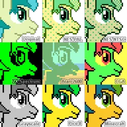 Size: 384x384 | Tagged: safe, artist:derek the metagamer, derpibooru import, sandbar, earth pony, pony, g4, atari 2600, bust, cga, grayscale, image, minecraft colors, monochrome, nintendo entertainment system, palette swap, pico, pixel art, png, portrait, recolor, solo, zx spectrum