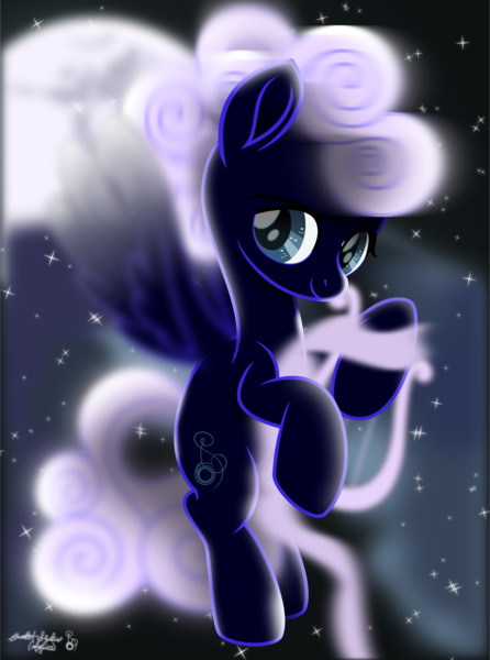 Size: 1894x2549 | Tagged: safe, artist:php178, derpibooru import, oc, oc:crescendo rush, cloud pony, original species, pony, g4, my little pony: the movie, airborne, beautiful, cloud, derpibooru exclusive, glow, harp, high res, image, lyre, male, movie accurate, musical instrument, night, png, ribbon, spiro, stallion, stars, wind harp