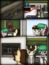 Size: 1750x2333 | Tagged: safe, artist:99999999000, derpibooru import, oc, oc:cwe, oc:li anna, oc:mar baolin, unofficial characters only, fish, pegasus, pony, comic:visit, bus, car, clothes, comic, female, glasses, image, male, png, tadpole