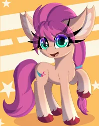 Size: 2497x3171 | Tagged: safe, artist:windykirin, derpibooru import, sunny starscout, earth pony, pony, g5, abstract background, big ears, female, high res, image, impossibly long eyelashes, png, smiling, solo