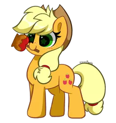 Size: 4376x4608 | Tagged: safe, artist:kittyrosie, derpibooru import, applejack, earth pony, pony, g4, apple, blushing, caramel apple (food), cute, female, food, image, jackabetes, kittyrosie is trying to murder us, mare, mouth hold, png, redraw, simple background, smiling, solo, starry eyes, that pony sure does love apples, transparent background, wingding eyes