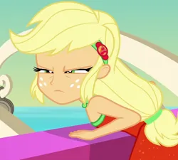 Size: 1200x1080 | Tagged: safe, derpibooru import, screencap, applejack, equestria girls, g4, bare shoulders, cropped, equestria girls specials, female, glare, if looks could kill, image, my little pony equestria girls: better together, my little pony equestria girls: spring breakdown, narrowed eyes, png, sleeveless, solo