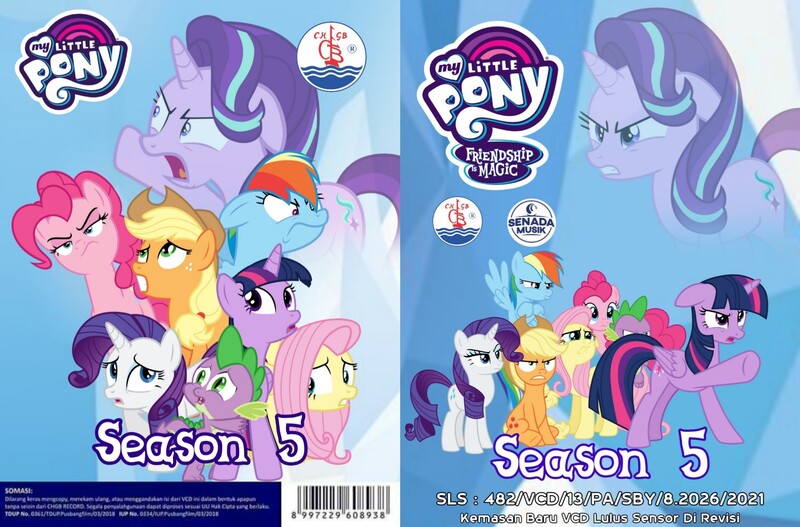 Size: 2107x1387 | Tagged: safe, derpibooru import, applejack, fluttershy, pinkie pie, rainbow dash, rarity, spike, starlight glimmer, twilight sparkle, twilight sparkle (alicorn), alicorn, pony, g4, season 5, chgb record, continuity error, dvd, image, jpeg, mane seven, mane six