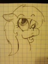 Size: 480x640 | Tagged: safe, artist:zombietator, derpibooru import, oc, oc:claire, unofficial characters only, earth pony, pony, bust, derp, earth pony oc, eyelashes, graph paper, image, jpeg, lineart, puffy cheeks, solo, traditional art