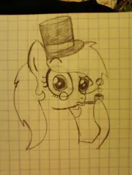 Size: 480x640 | Tagged: safe, artist:zombietator, derpibooru import, oc, oc:claire, unofficial characters only, earth pony, pony, earth pony oc, graph paper, hat, image, jpeg, lineart, monocle, pipe, smoking, top hat, traditional art