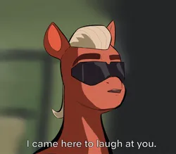 Size: 1200x1052 | Tagged: safe, artist:anonymous, derpibooru import, sprout cloverleaf, ponified, pony, g5, bust, char aznable, drawthread, emperor sprout, gundam, hilarious in hindsight, image, jpeg, male, meme, requested art, solo, stallion, sunglasses, zeta gundam