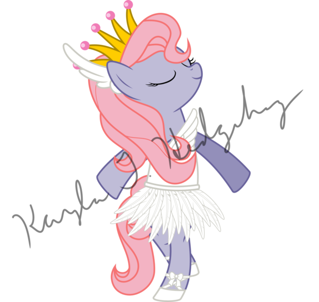 Size: 1024x972 | Tagged: safe, artist:kaylathehedgehog, derpibooru import, clover (g1), earth pony, pony, g1, g4, my little pony tales, ballerina, ballet, clothes, crown, dress, female, g1 to g4, generation leap, image, jewelry, mare, obtrusive text, odette, png, regalia, simple background, solo, swan lake, transparent background, tutu, vector