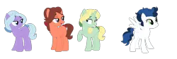 Size: 1500x503 | Tagged: safe, artist:tragedy-kaz, derpibooru import, oc, unofficial characters only, earth pony, pegasus, pony, unicorn, base used, earth pony oc, female, grin, horn, image, looking back, mare, pegasus oc, png, raised hoof, simple background, smiling, transparent background, unicorn oc, wings