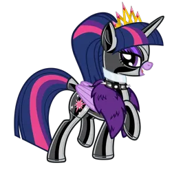 Size: 6400x6400 | Tagged: suggestive, alternate version, artist:severity-gray, derpibooru import, twilight sparkle, twilight sparkle (alicorn), alicorn, pony, g4, absurd resolution, alternate hairstyle, bedroom eyes, collar, crown, cutie mark, eyeshadow, feather boa, female, image, jewelry, latex, latex suit, leather, looking at you, makeup, mare, open mouth, open smile, png, ponytail, pose, raised hoof, regalia, rubber, rubber suit, shine, shiny, side view, simple background, smiling, smiling at you, solo, solo female, spikes, transparent background