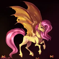 Size: 1024x1024 | Tagged: safe, artist:stephu-art, derpibooru import, fluttershy, bat pony, pony, g4, apple, apple core, bat ponified, fangs, female, flutterbat, food, gradient background, hoof fluff, image, jpeg, mare, race swap, solo, spread wings, wings