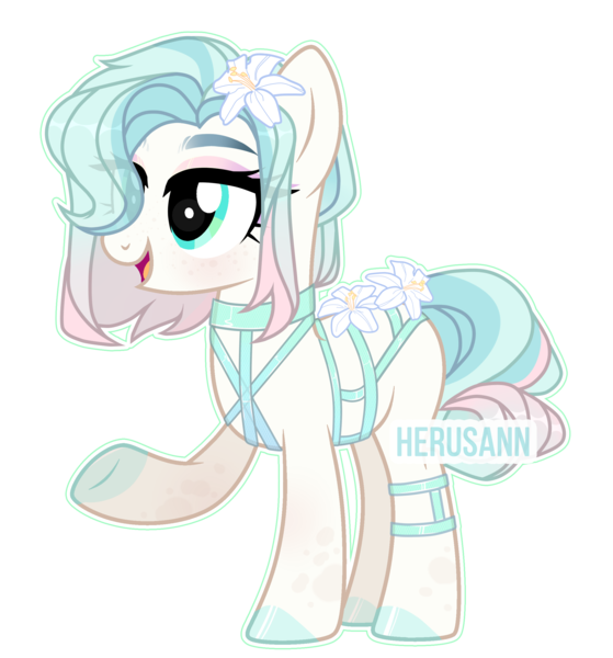 Size: 2300x2468 | Tagged: safe, artist:herusann, artist:mint-light, derpibooru import, oc, unofficial characters only, earth pony, pony, base used, earth pony oc, eyelashes, female, flower, flower in hair, high res, image, mare, png, raised hoof, simple background, smiling, solo, transparent background