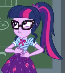 Size: 615x694 | Tagged: safe, derpibooru import, screencap, sci-twi, twilight sparkle, human, equestria girls, g4, chalkboard, cropped, equestria girls specials, female, geode of telekinesis, image, magical geodes, my little pony equestria girls: better together, my little pony equestria girls: holidays unwrapped, png, ponytail, solo, the cider louse fools