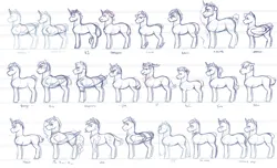 Size: 3000x1820 | Tagged: safe, artist:royvdhel-art, derpibooru import, oc, unofficial characters only, pegasus, pony, unicorn, female, horn, image, lineart, male, mare, nudity, pegasus oc, png, sheath, size chart, size comparison, stallion, unicorn oc, wings