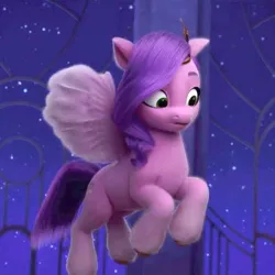 Size: 550x550 | Tagged: safe, derpibooru import, screencap, pipp petals, pegasus, pony, g5, glowin' up, my little pony: a new generation, adorapipp, confused, cropped, cute, eyebrows, female, image, jpeg, mare, purple mane, purple tail, solo, spread wings, tail, unshorn fetlocks, wings