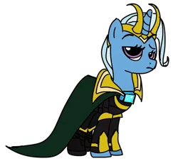 Size: 762x691 | Tagged: safe, artist:evergreen2024, derpibooru import, trixie, pony, g4, brooch, cape, clothes, image, jewelry, loki, png, simple background, solo, tesseract, transparent background