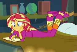 Size: 789x533 | Tagged: suggestive, derpibooru import, edit, edited screencap, editor:thedarkpony, screencap, sunset shimmer, equestria girls, g4, accident, ass, bed, bunset shimmer, butt, clothes, cropped, equestria girls specials, fart, fart noise, female, fetish, image, implied messing, implied pooping, implied scat, my little pony equestria girls: better together, my little pony equestria girls: forgotten friendship, onomatopoeia, pajamas, panties, pantypoop, png, scat, sound effects, underwear