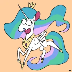 Size: 1024x1024 | Tagged: safe, artist:richard-skip, derpibooru import, princess celestia, alicorn, pony, g4, derp, female, funny, image, jpeg, majestic as fuck, mare, open mouth, orange background, sillestia, silly, silly pony, simple background, solo, sun, tongue out, wat