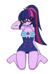 Size: 1000x1407 | Tagged: safe, artist:howxu, derpibooru import, sci-twi, twilight sparkle, human, equestria girls, g4, bare shoulders, clothes, commission, equestria girls specials, humanized, image, looking at you, my little pony equestria girls: better together, my little pony equestria girls: forgotten friendship, png, sci-twi swimsuit, simple background, sleeveless, solo, swimsuit, transparent background