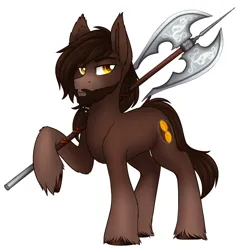 Size: 1914x2000 | Tagged: safe, artist:zahsart, derpibooru import, oc, oc:jokul, unofficial characters only, earth pony, pony, axe, image, jpeg, simple background, solo, unshorn fetlocks, weapon, white background