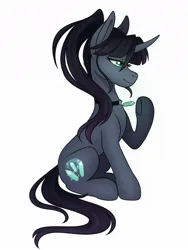 Size: 903x1200 | Tagged: safe, artist:zahsart, derpibooru import, oc, oc:kasimira edeltraud, unofficial characters only, pony, unicorn, choker, crystal, curved horn, horn, image, jewelry, jpeg, pendant, simple background, smiling, solo, white background