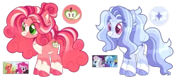 Size: 980x438 | Tagged: safe, artist:hauntedphantom, derpibooru import, big macintosh, north point, pinkie pie, trixie, oc, earth pony, pony, unicorn, g4, base used, coat markings, female, image, lesbian, magical lesbian spawn, male, mare, offspring, parent:big macintosh, parent:north point, parent:pinkie pie, parent:trixie, parents:pinkiemac, pinkiemac, png, screencap reference, shipping, simple background, straight, transparent background