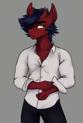 Size: 1861x2762 | Tagged: safe, artist:zahsart, derpibooru import, oc, unofficial characters only, anthro, demon, demon pony, original species, horns, image, jpeg, looking at you, solo