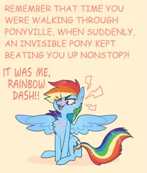 Size: 1279x1499 | Tagged: safe, artist:possumpupper, derpibooru import, edit, edited edit, rainbow dash, pegasus, pony, g4, backwards cutie mark, cheek fluff, chest fluff, cute, dashabetes, dialogue, dio brando, ear fluff, female, image, it was me, it was me dio, jojo's bizarre adventure, kono dio da, meme, open mouth, png, reverse-flash, simple background, solo, spread wings, text, text edit, wings