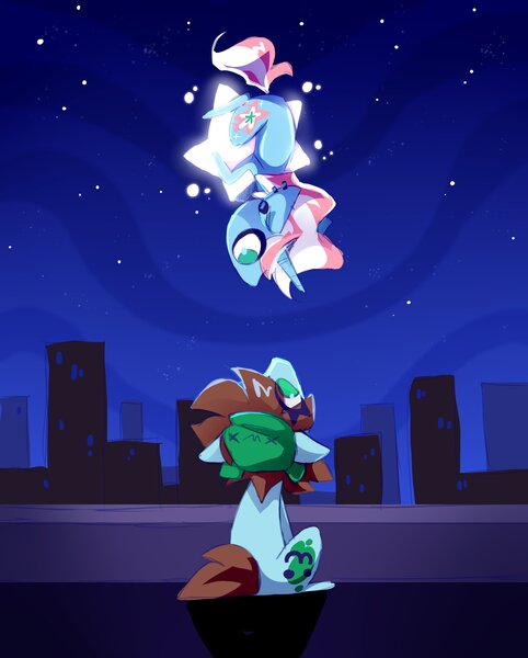 Size: 2411x3000 | Tagged: safe, artist:nekosnicker, derpibooru import, oc, oc:neko, oc:sici, unofficial characters only, earth pony, pony, unicorn, high res, image, jpeg, night, stars