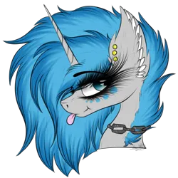 Size: 2045x2041 | Tagged: safe, artist:beamybutt, derpibooru import, oc, oc:moonbeam, unofficial characters only, pony, unicorn, :p, chains, ear fluff, ear piercing, eyelashes, female, high res, horn, image, mare, piercing, png, simple background, solo, tongue out, transparent background, unicorn oc