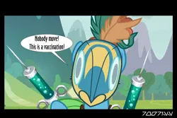 Size: 1288x858 | Tagged: safe, derpibooru import, edit, edited screencap, editor:teren rogriss, screencap, meadowbrook, earth pony, pony, g4, the ending of the end, female, healer's mask, image, jpeg, mare, mask, solo, syringe