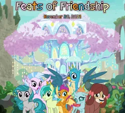 Size: 2064x1865 | Tagged: safe, artist:not-yet-a-brony, derpibooru import, idw, gallus, ocellus, sandbar, silverstream, smolder, swift foot, tree of harmony, yona, changeling, dragon, earth pony, gryphon, hippogriff, pony, yak, g4, spoiler:comicfeatsoffriendship, spoiler:comicfeatsoffriendship03, feats of friendship, friendship, friendship student, group shot, image, png, reunion, smiling, student six, thracian, treehouse of harmony, youtube link in the description