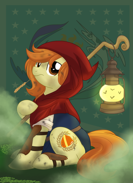 Size: 1440x1980 | Tagged: safe, artist:itstaylor-made, artist:parclytaxel, derpibooru import, oc, oc:aurora shield, unofficial characters only, earth pony, pony, clothes, female, hood, image, lantern, png, solo, wheat grass (plant)