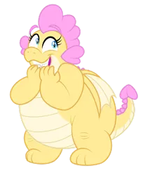 Size: 1280x1570 | Tagged: safe, artist:aleximusprime, derpibooru import, oc, oc:buttercream, oc:buttercream the dragon, unofficial characters only, dragon, flurry heart's story, cute, dragon oc, dragoness, fat, female, giggling, image, laughing, png, simple background, smiling, solo, stifling laughter, transparent background